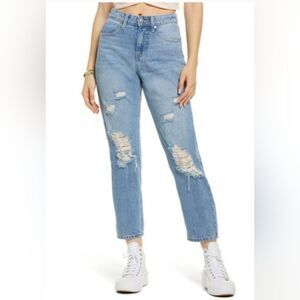 BP Womens Size 29 High-Rise Light Blue Distressed Straight-Leg Jeans NWT Grunge
